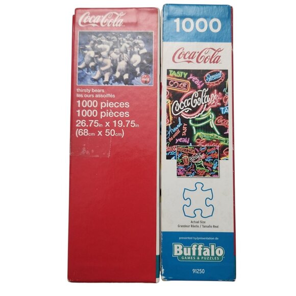 Lot of 2 Buffalo Games 1000 piece Coca Cola Jigsaw Puzzles Coca Cola Bears Neon - Picture 5 of 7